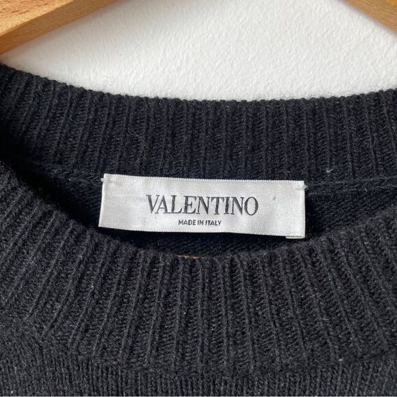 Valentino jacquard logo cashmere &  wool blend black‎ crew neck sweater XS - Picture 12 of 16